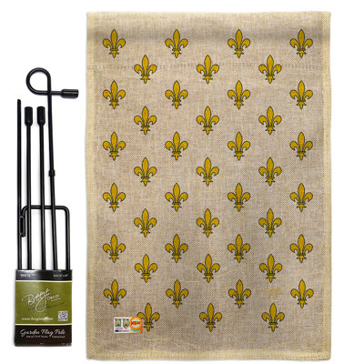 Le royal french interets fleur de lys impressions à 2 côtés en toile jute 19 x 13 po ensemble de drapeau