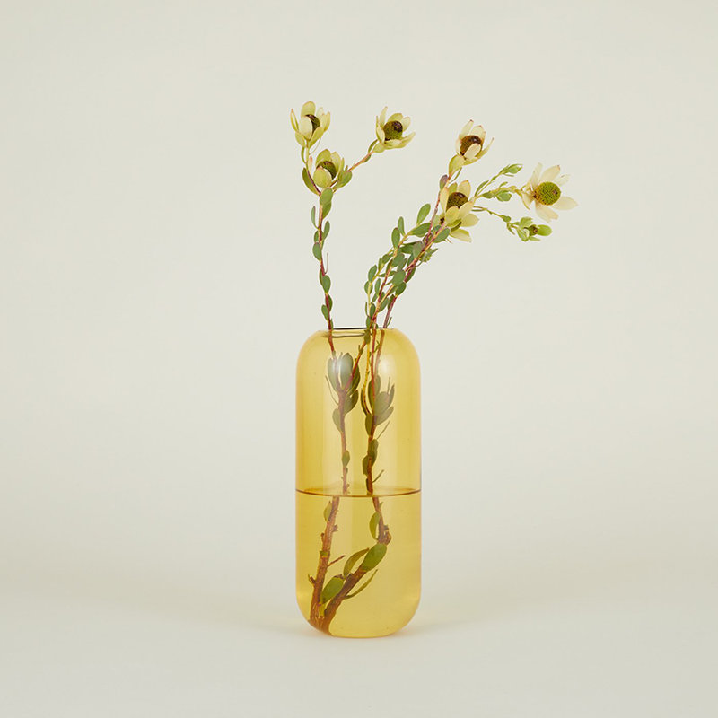 Aurora Handmade Glass Table Vase, 12.5" H x 5" W x 5" D, Amber