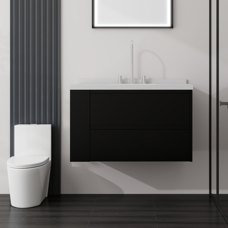 Meuble-lavabo flottant avec lavabo, Chêne, L 36 po