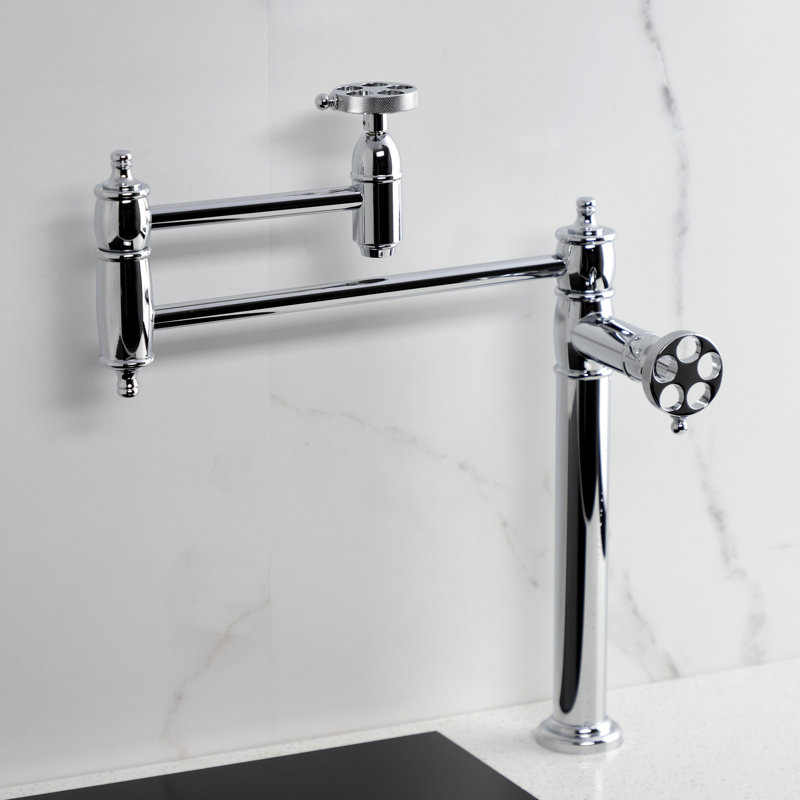 Kingston Brass Wendell Two-Handle 1-Hole Deck Mount Pot Filler Faucet with Knurled Handle, Polished Chrome
