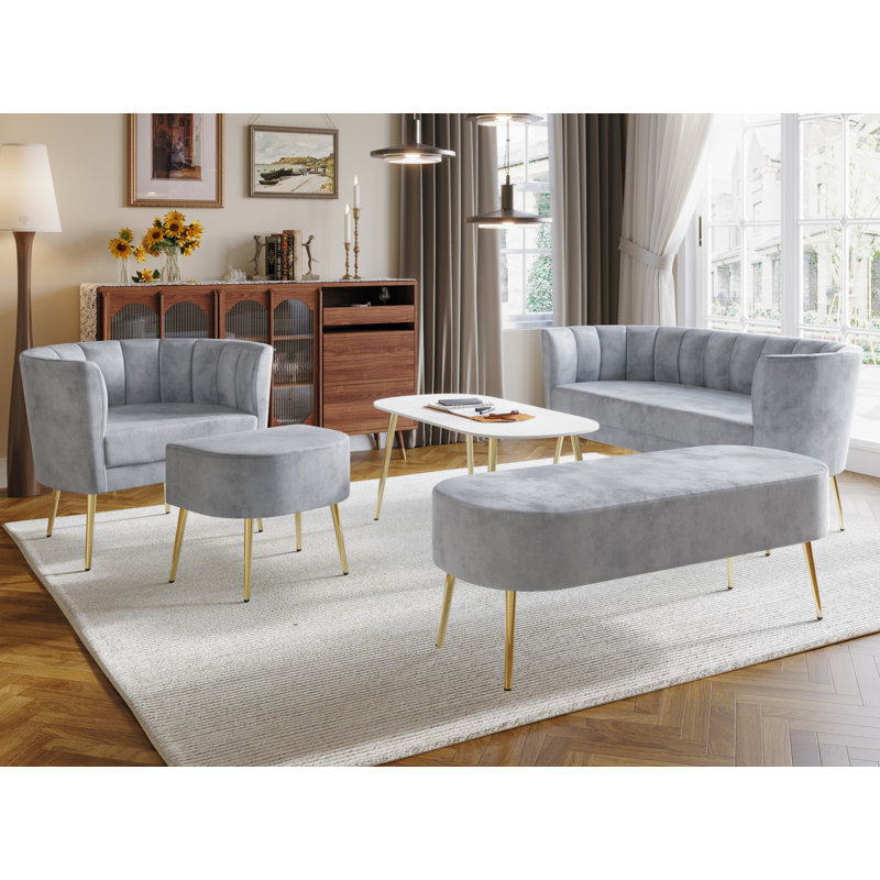 Fauteuil rembourré avec repose-pieds Keighley, Velours gris argenté