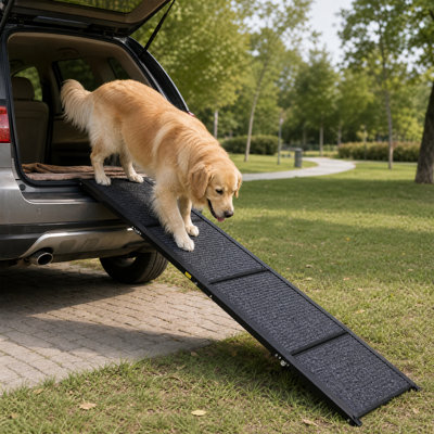 Folding Dog Ramp for Car For Medium Large Dogs, Non-Slip Felt Rug Surface & Supports Up to 150 LBS