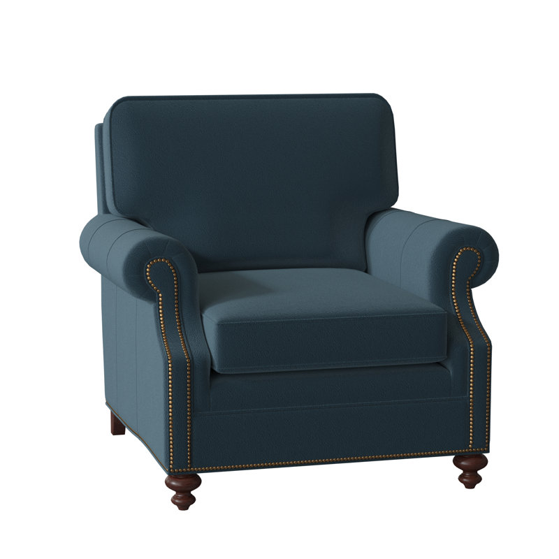 West Haven Club Chair, No Nailhead, Mahogany, Aline Light Gray Stonewash Genuine Leather
