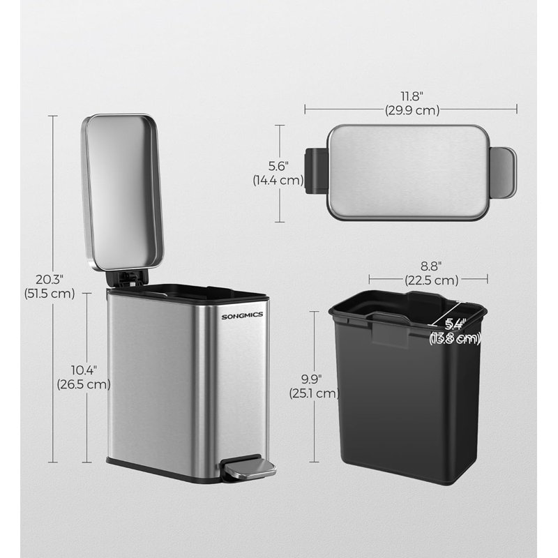 Slim Stainless Steel Soft-Close Pedal Trash Can, 1.3 Gallon