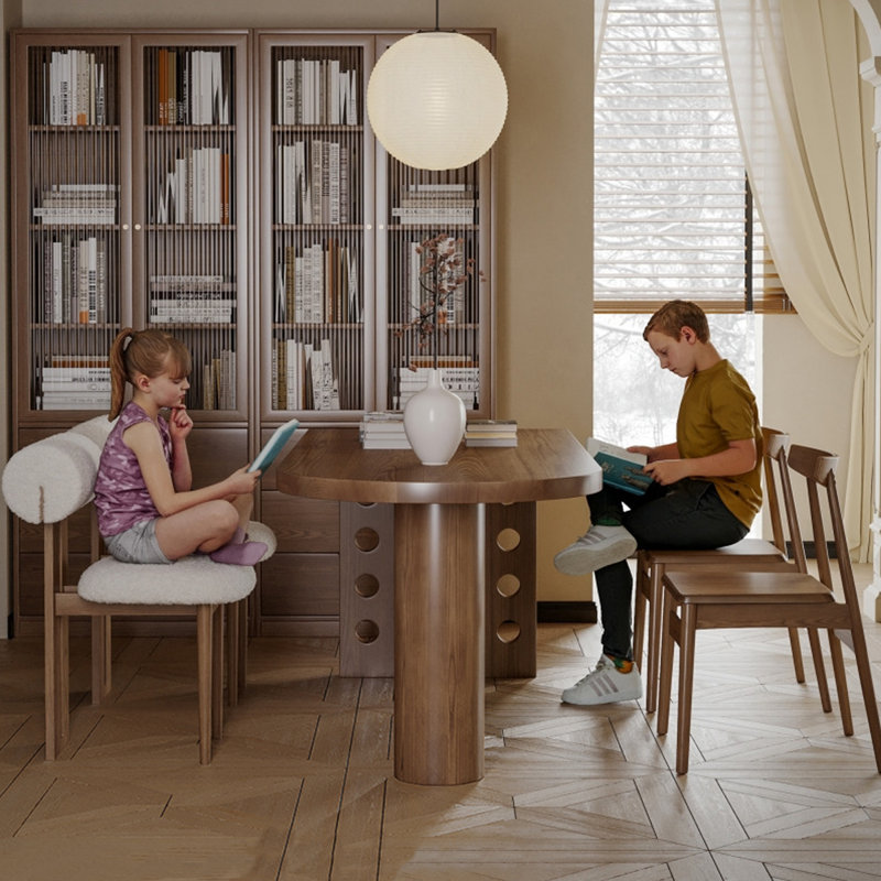 Bureaux en bois massif noyer en demi-cercle, H 29,53 po x l 86,61 po x P 35,43 po