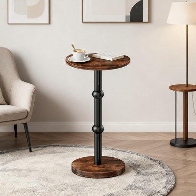 Table d'appoint ronde pour petits espaces, table de bout moderne avec base en bois épaissie et pieds en métal robustes pour le salon, la chambre à coucher, les coins étroits