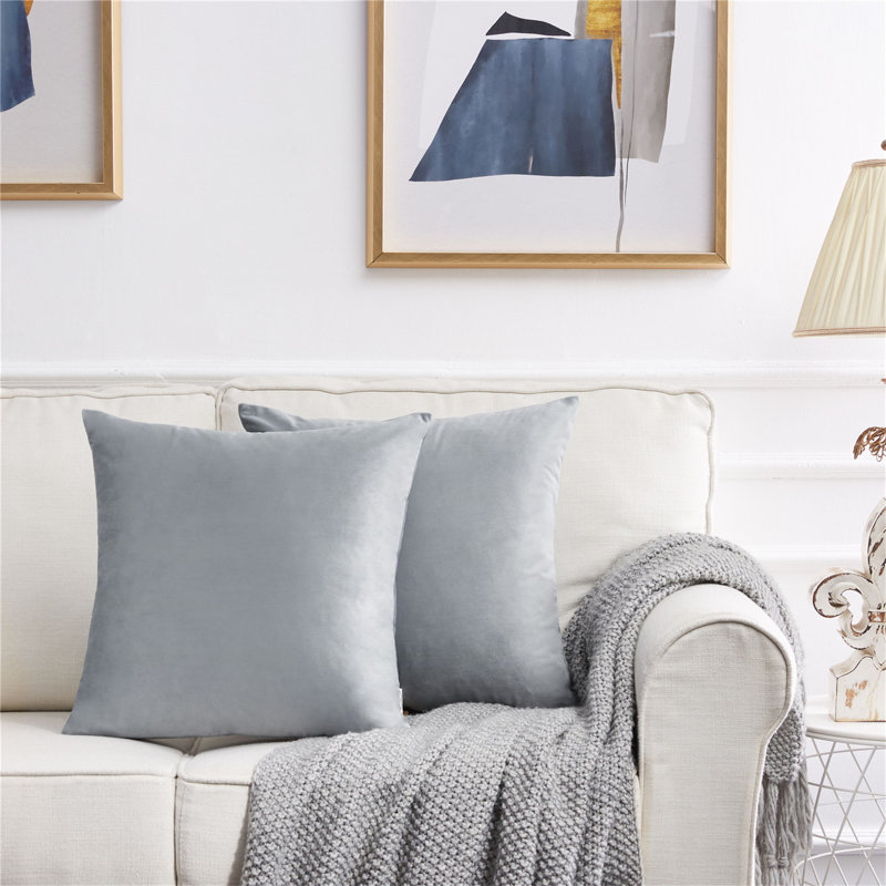 (Covers With Inserts) Set of Two 18'' or 20'' Solid Colours Flat Pattern Throw Pillows, 24''H  x 24'' W, Light Blue