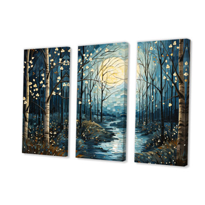 Birch Woods Mystic Moonlight VI sur toile, 3 pièces