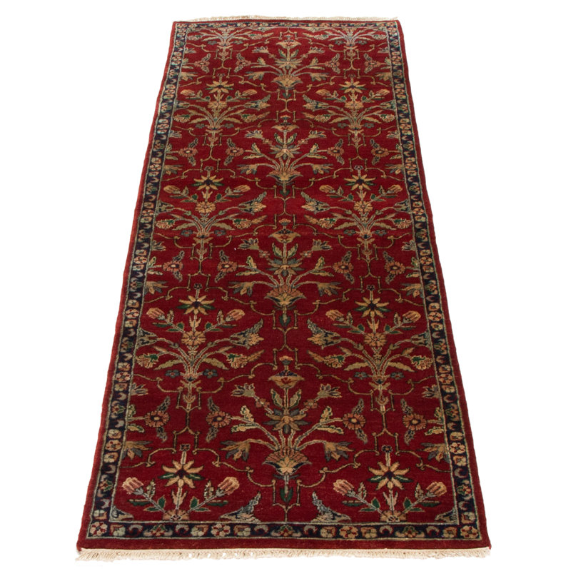Tapis de couloir rouge en laine noué à la main de conception unique 3 pi x 10 pi Nouvel Âge