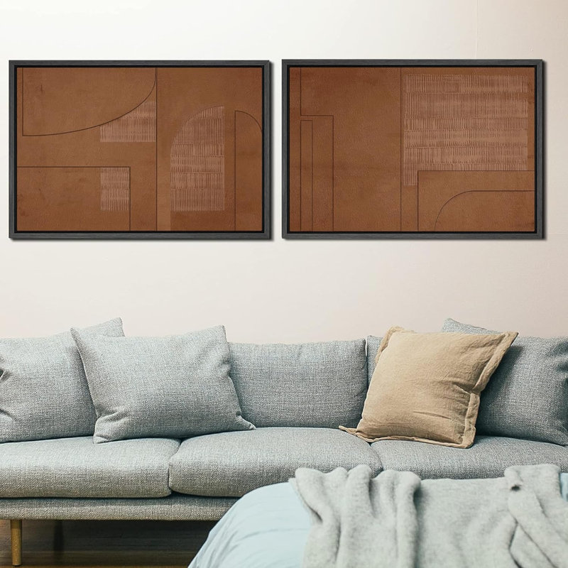 "Silhouettes et arches de plantes brunes et brunes claires" - 2 pièces, Noir, H 24 po x l 36 po