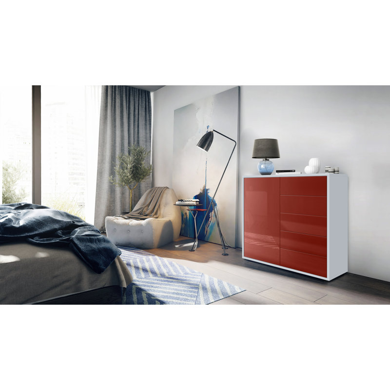 Mcdevitt 79cm Sideboard, Matt White/Glossy Burgundy