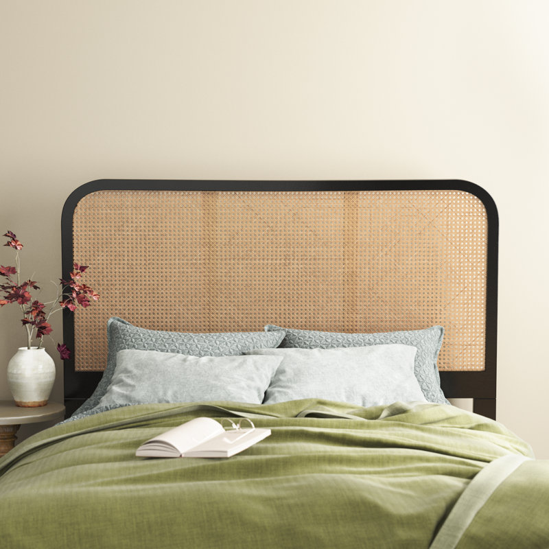 Boone Solid Wood and Cane Headboard, Queen, Black