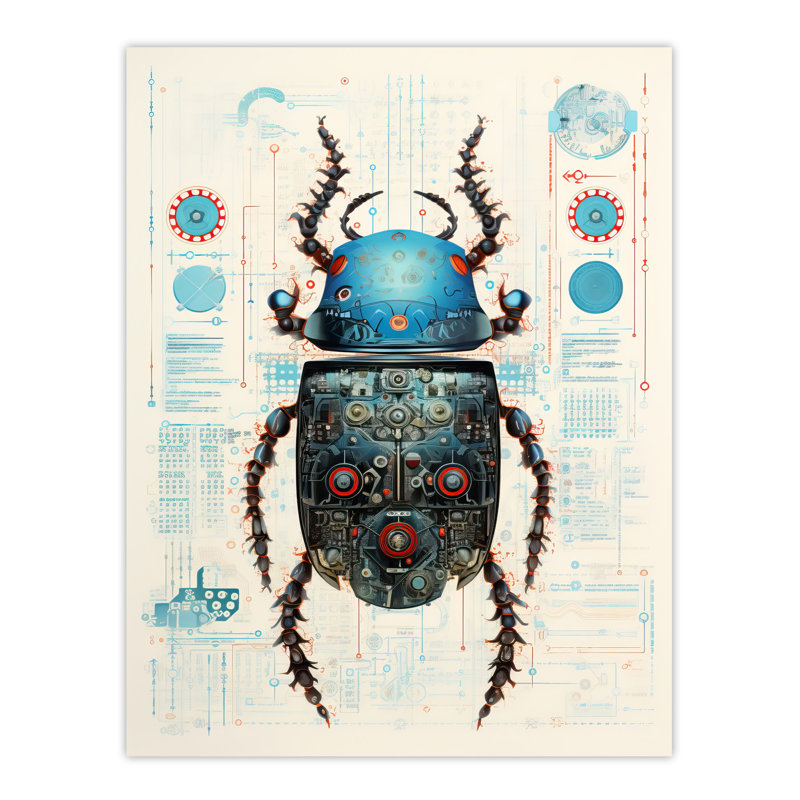 Wall Art Print Beetle Robot Hybrid Secret Military Schematic Futuristic Complex Arcane Manuscript Gift For Cave Poster
