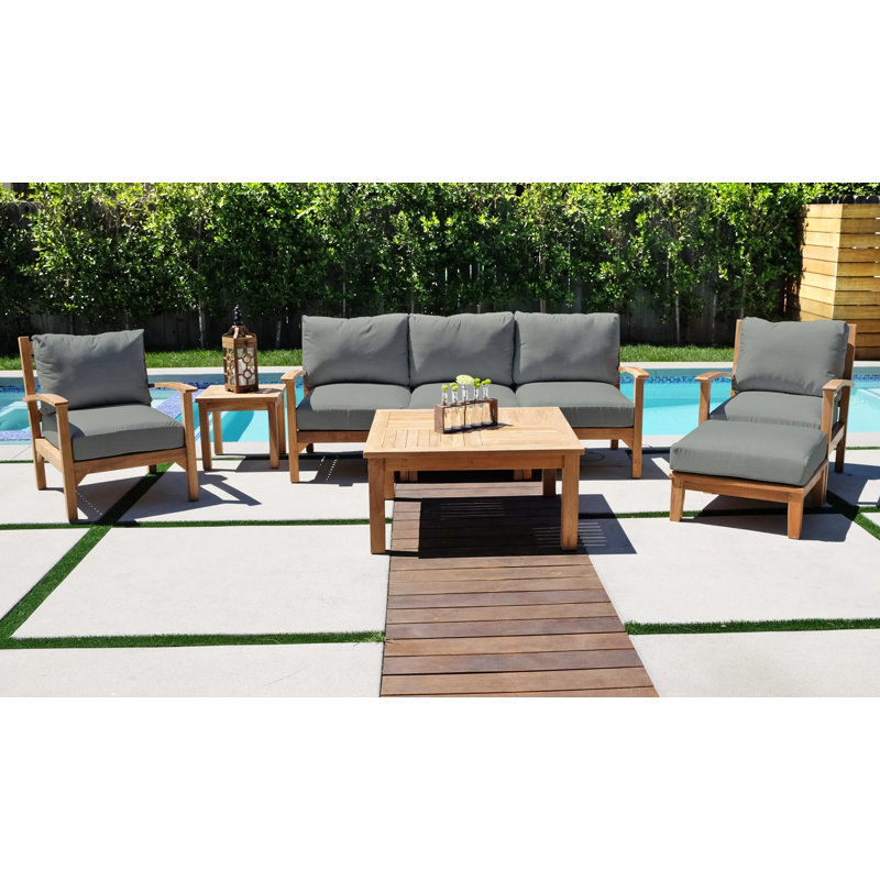 Ensemble de conversation en teck avec coussins Sunbrella 6 pièces Huntington, Toile Sunbrella® régate
