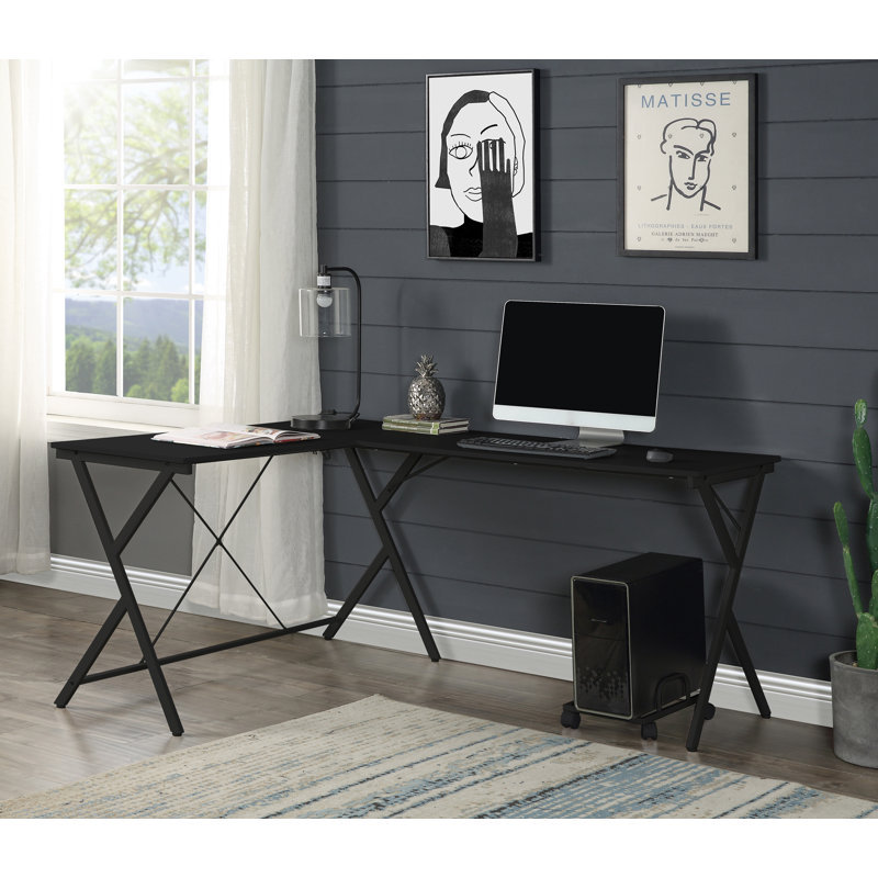 Dazenus Black Finish L-Shape Computer Desk With Spacious Tabletop And Mobile Computer Holder, Ideal For Compact Spaces And Multitasking.