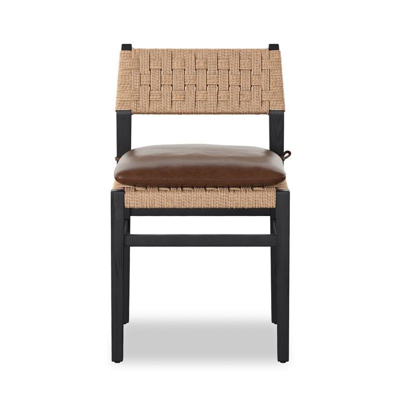 Hamlin Leather Dining Chair, Distressed Black Ash