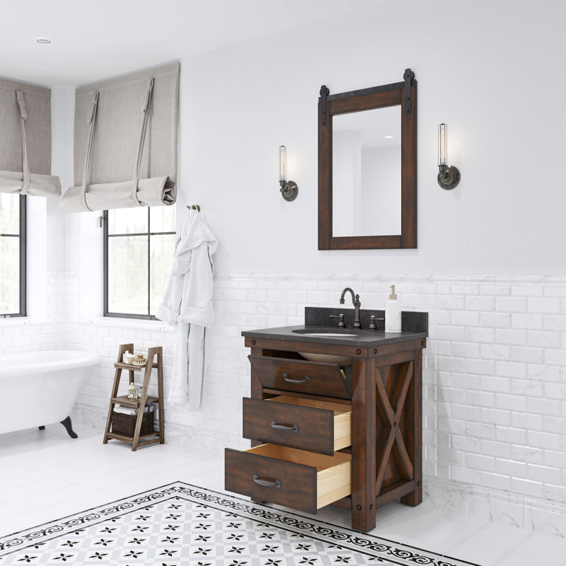 Meuble-lavabo avec miroir 30 po Aberdeen, Sierra rustique, Blanc de Carrare