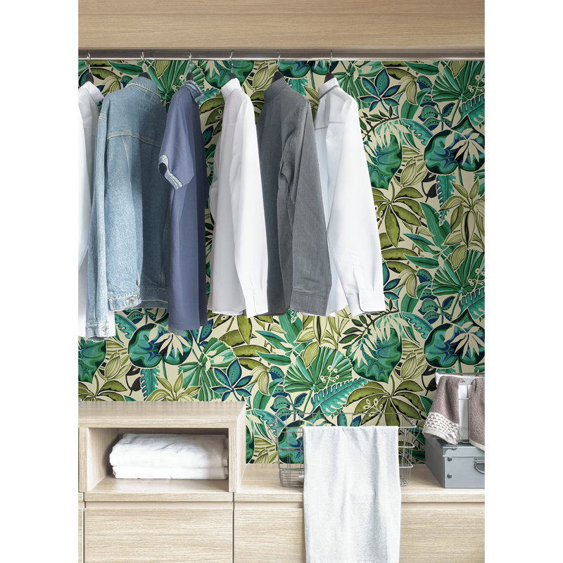 Papier peint auto-adhésif turquoise Feuilles, Vert