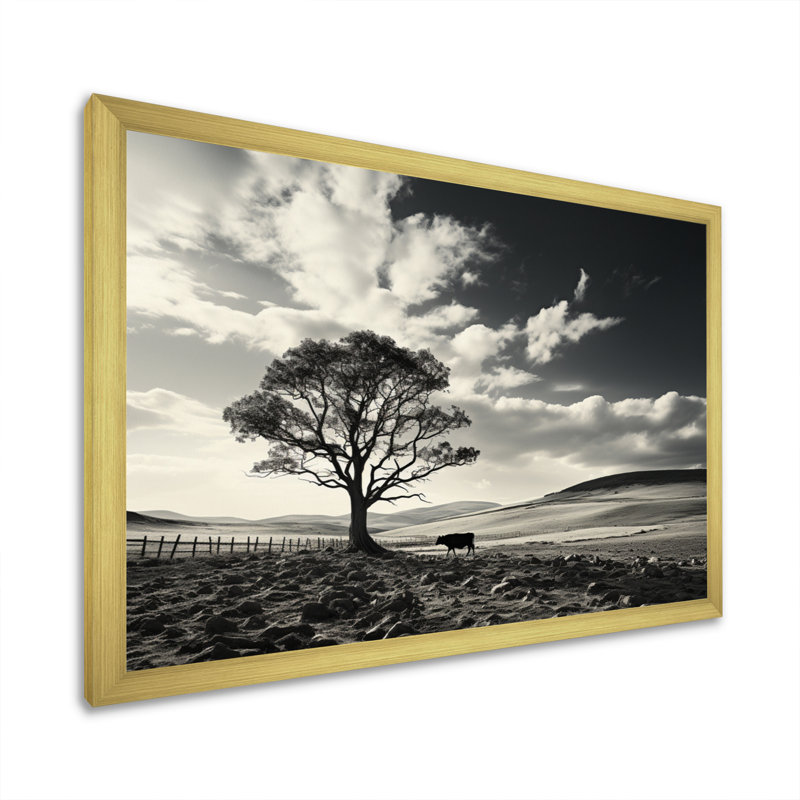 Bétail silencieux Horizon II - impression, Encadrement doré, H 30 po x l 40 po x P 1,5 po