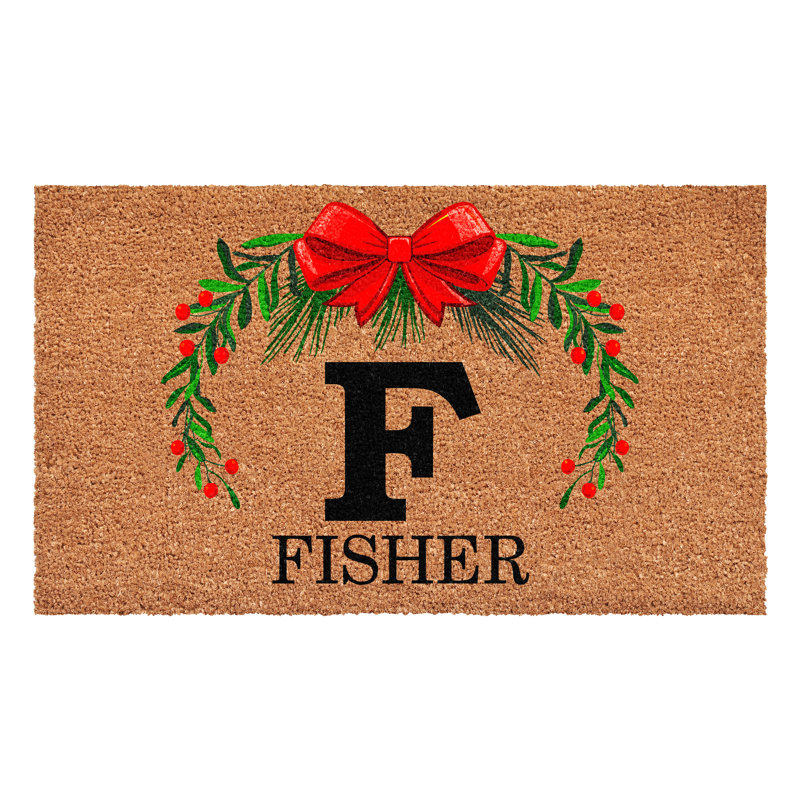 Paillasson couronne de Noël personnalisé, lettre F, L 17 po x L 29 po
