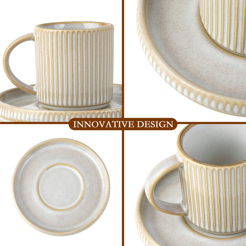 Stoneware 3oz Espresso Cup & Saucer Set (Set of 4), Cappuccino White