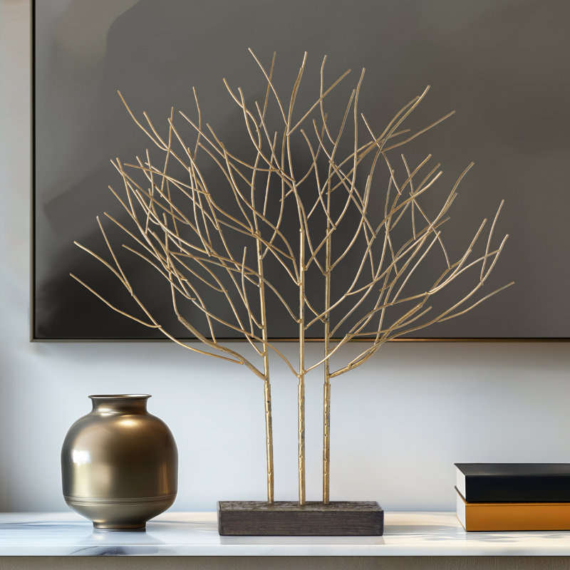 Hash Grove of Trees Handmade Metal Sculpture on Stand, 23.5" H x 22" W x 8" D