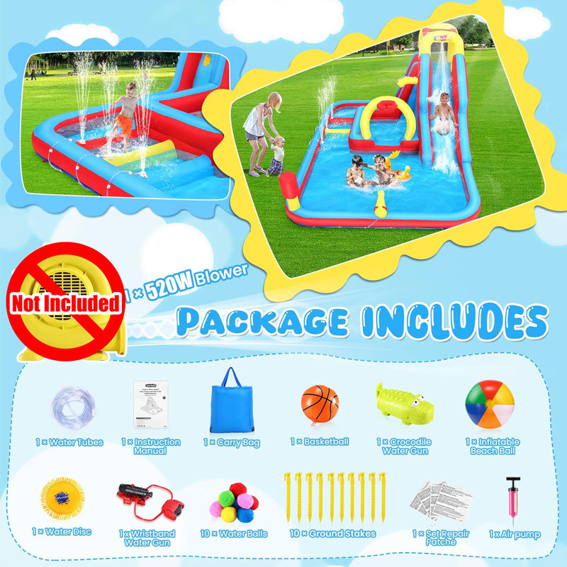 13' X 10' Giant Inflatable Water Slide Bounce House With Sprayers For Backyard Play(No Air Blower)