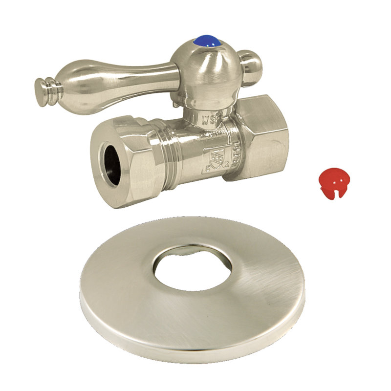Kingston Brass Vintage 1/2-Inch FIP x 1/2 or 7/16-Inch Slip Joint Quarter-Turn Straight Stop Valve with Flange