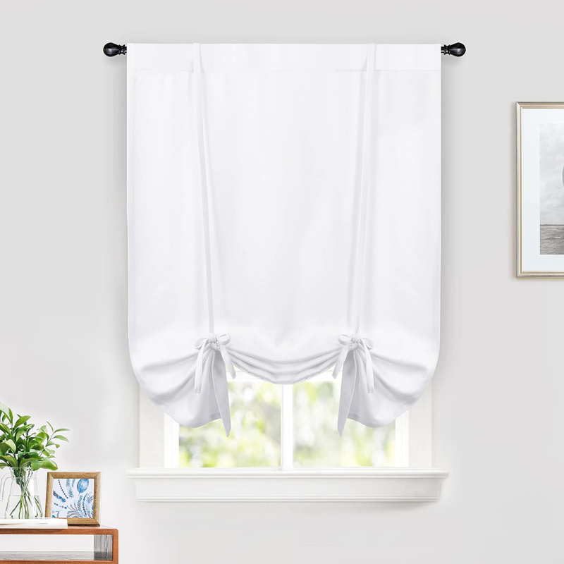 Makale Faux Linen  Textured Solid Color Blackout Tie Up Curtain for Kitchen Decorative Adjustable Balloon Rod Pocket Window Linen Curtain 1 Panel