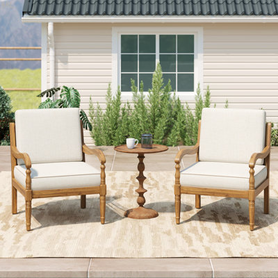 Outdoor Patio Chair With Cushions,Wooden Club Chairs,Natural Finish With Beige Fabric