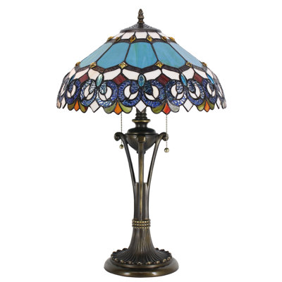 Lampe de table Tiffany en verre teinté bleu 16 x 16 x 24 pouces