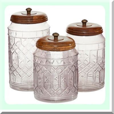 ElegantClear Glass Jars with Wooden Lids - Set of 3 (8, 9, 11)