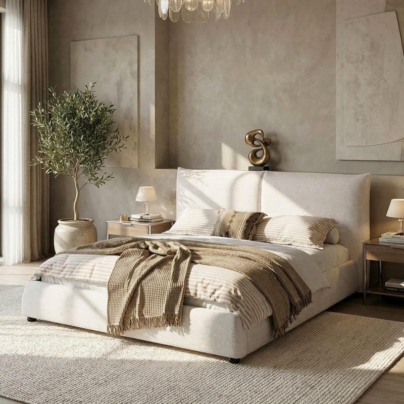 Valoria Upholstered Platform Bed With Pillow-Back Headboard, King