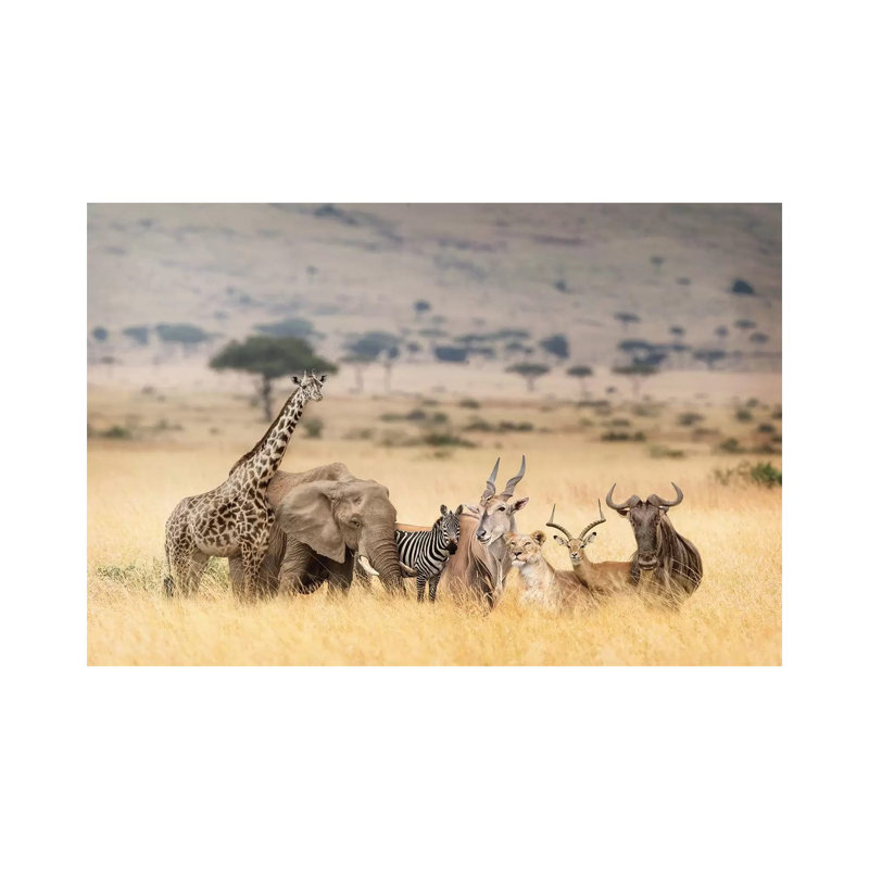African Safari Animals In Dreamy Kenya Scene by Susan Schmitz - Print on Canvas, Wrapped Canvas, 20.32 cm H x 30.48 cm W