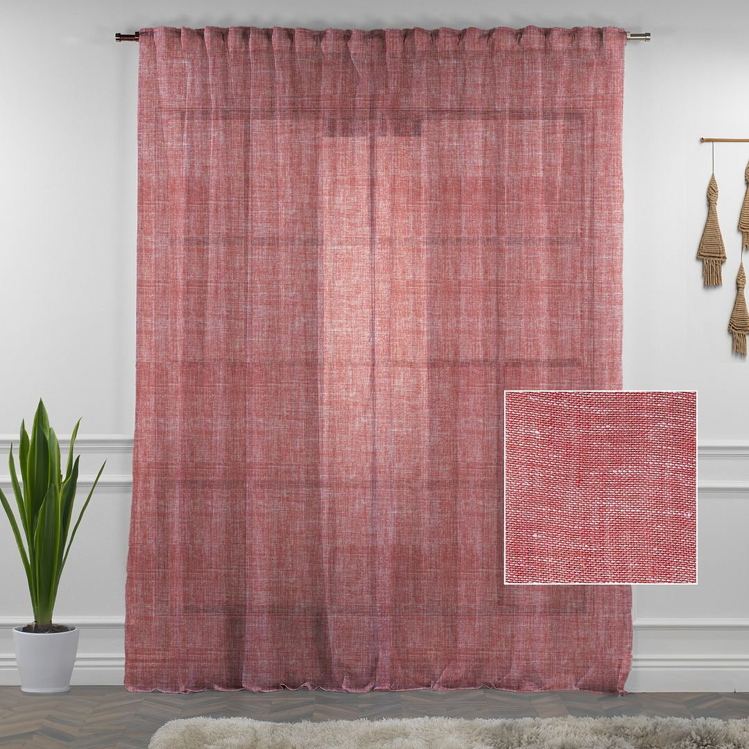 Linen Sheer Single Curtain Panel, 100" W x 108" L, Red