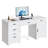 59"Computer Desk Black/White with Embeded Power Outlet, Lockable Office Desk with Ample Storage-2078604242