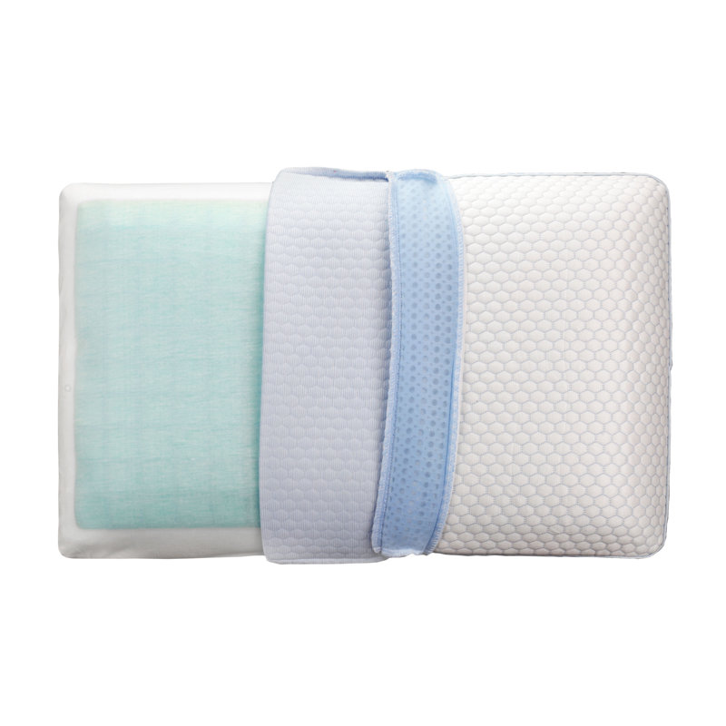 Memory Foam Medium Cooling Pillow, White/Blue