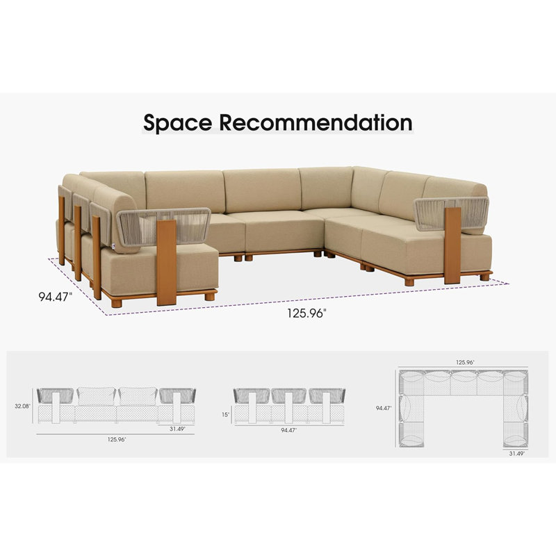 Ensemble de mobilier de patio, canapé d'angle modulaire en forme de U 8 pièces