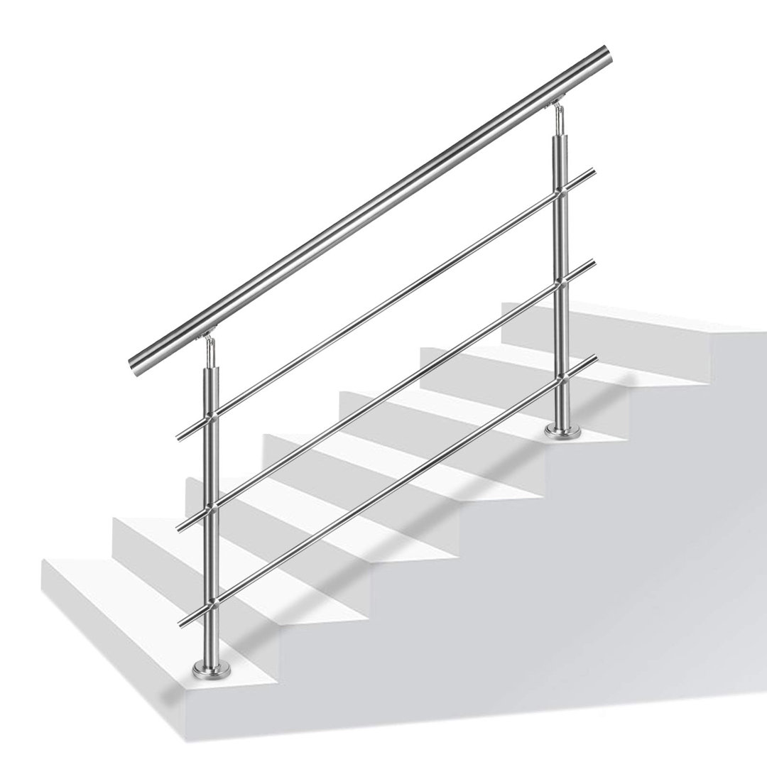 Edelstahl-Handlauf 200cm, Balkon/Treppen, 3 Querstreben