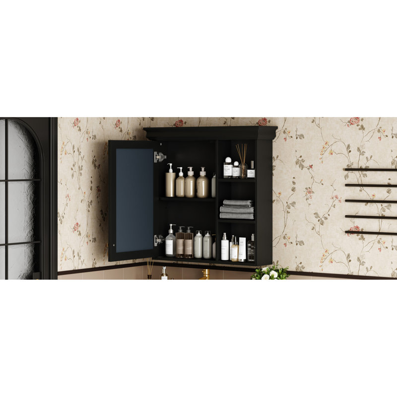 Armoire à pharmacie murale de style moderne de 29,24 po x 27,97 po pour salle de bain, avec miroir facile à assembler et organisateur de rangement, hauteur de tablette réglable pour nettoyer la surface