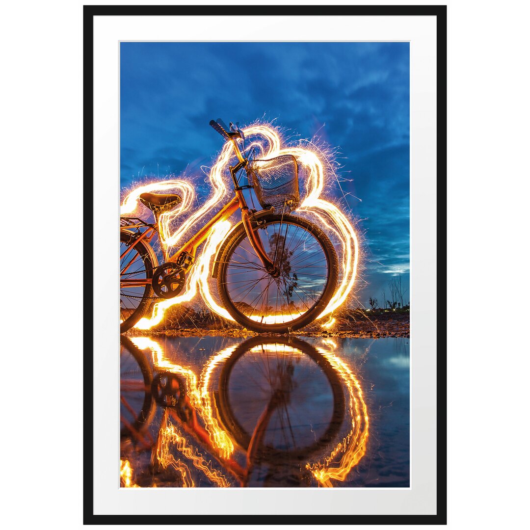 Gerahmtes Poster Burning Bike brennendes Fahrrad