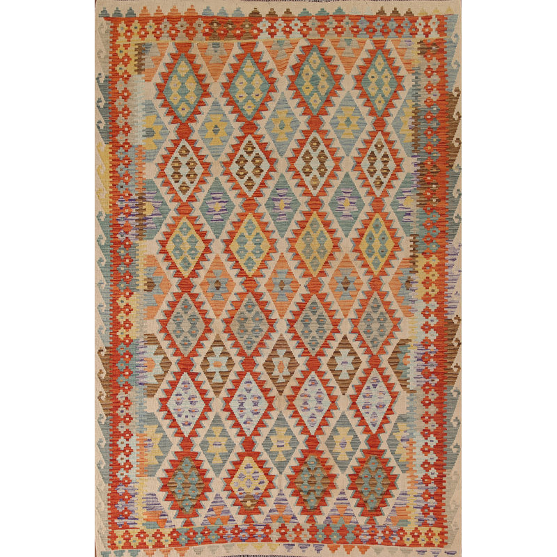 Tapis géométrique en laine Kilim 7 x 7