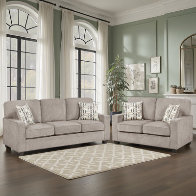 Heywood Modern & Contemporary 2-Piece Living Room Set with Luxurious Chenille Fabric Upholstery, Reversible Cushions & Foam over Pocket Coils Comfort