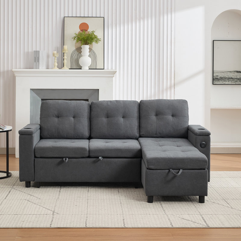 3 Seater Fabric Sofa & Chaise, Grey