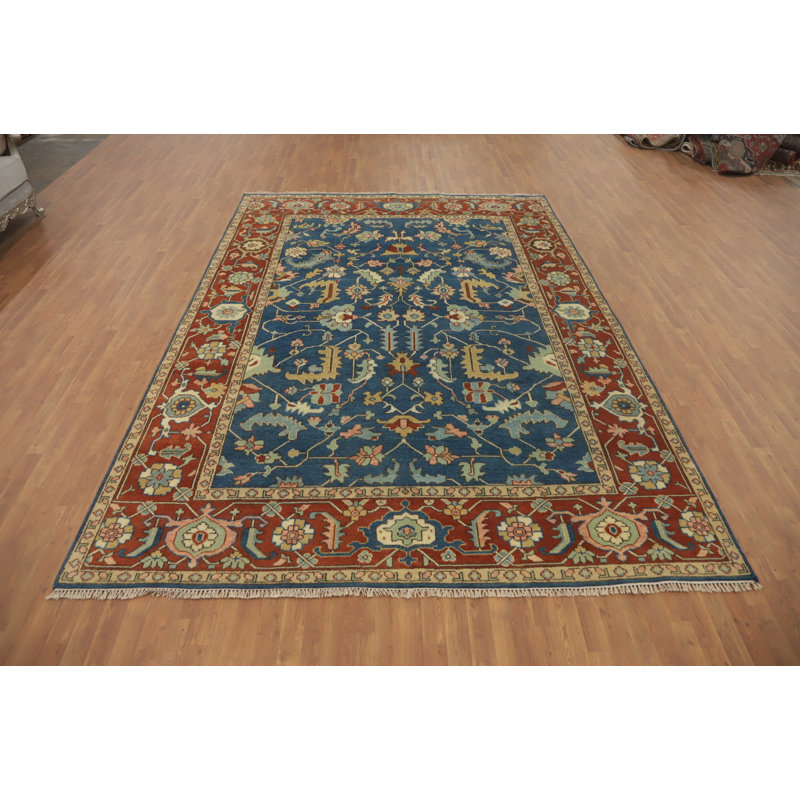 Tapis unique en coton 12 pi 2 po x 8 pi 10 po bleu marine et bleus