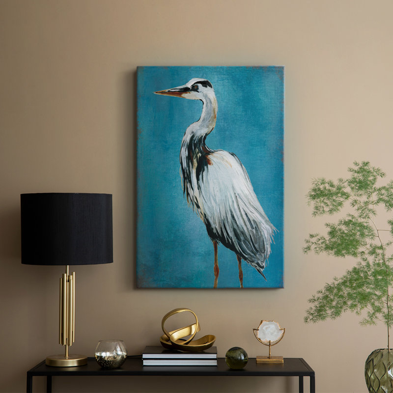 Grand héron bleu - Cavas enveloppés de galerie, H 12 po x l 8 po