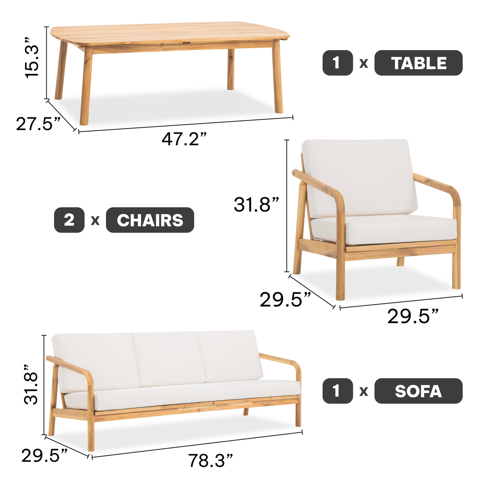Goodwin 5-Person Acacia Patio Seating Group