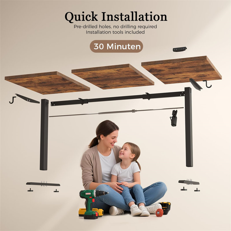 Adjustable Metal Base Computer Desk, Brown/Black