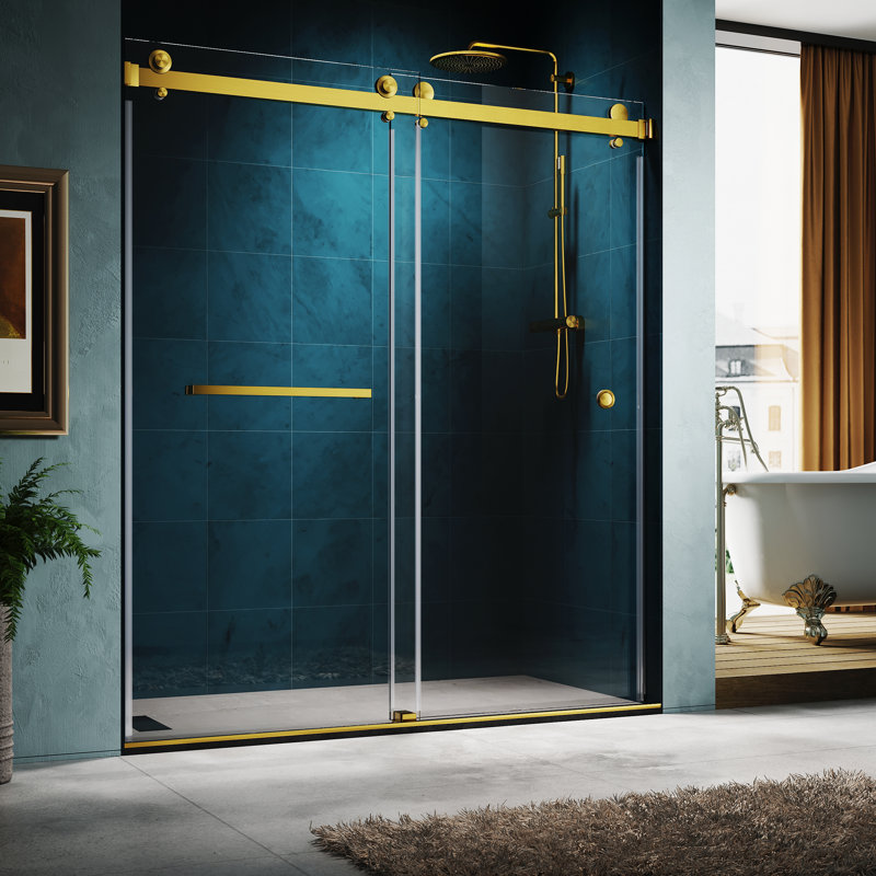 Porte de douche coulissante double sans cadre l 56 à 60 po x H 76 po, Or