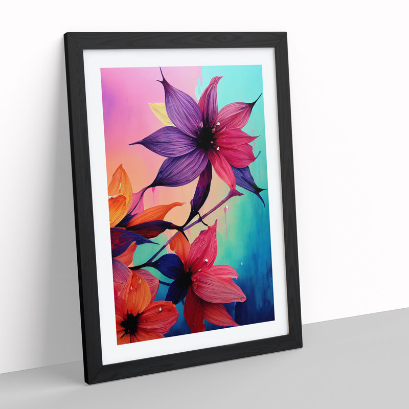 XV1022-3169X Paint Drip Flowers No.3 - Single Picture Frame Print, 34cm H x 25cm W x 2cm D, Black
